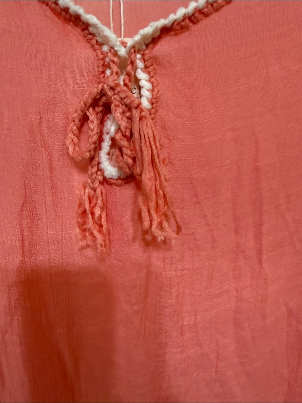 NWT Miracle S M pp21 Coral Boho colorful Crochet accents Fringe Tunic Top - Picture 5 of 10